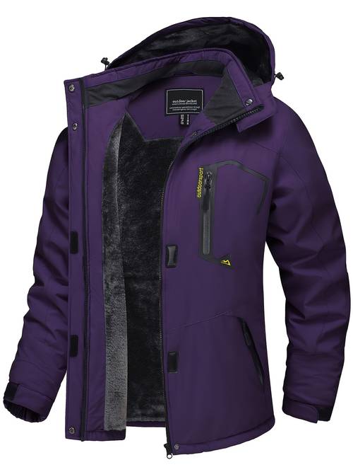 womens winter ski jacket high shell hooded jacket windproof detachable hood multi pockets warm thickened fleece lined winter outdoor snow sports skiing snowboarding hiking camping daily casual wear work wear rain windbreaker