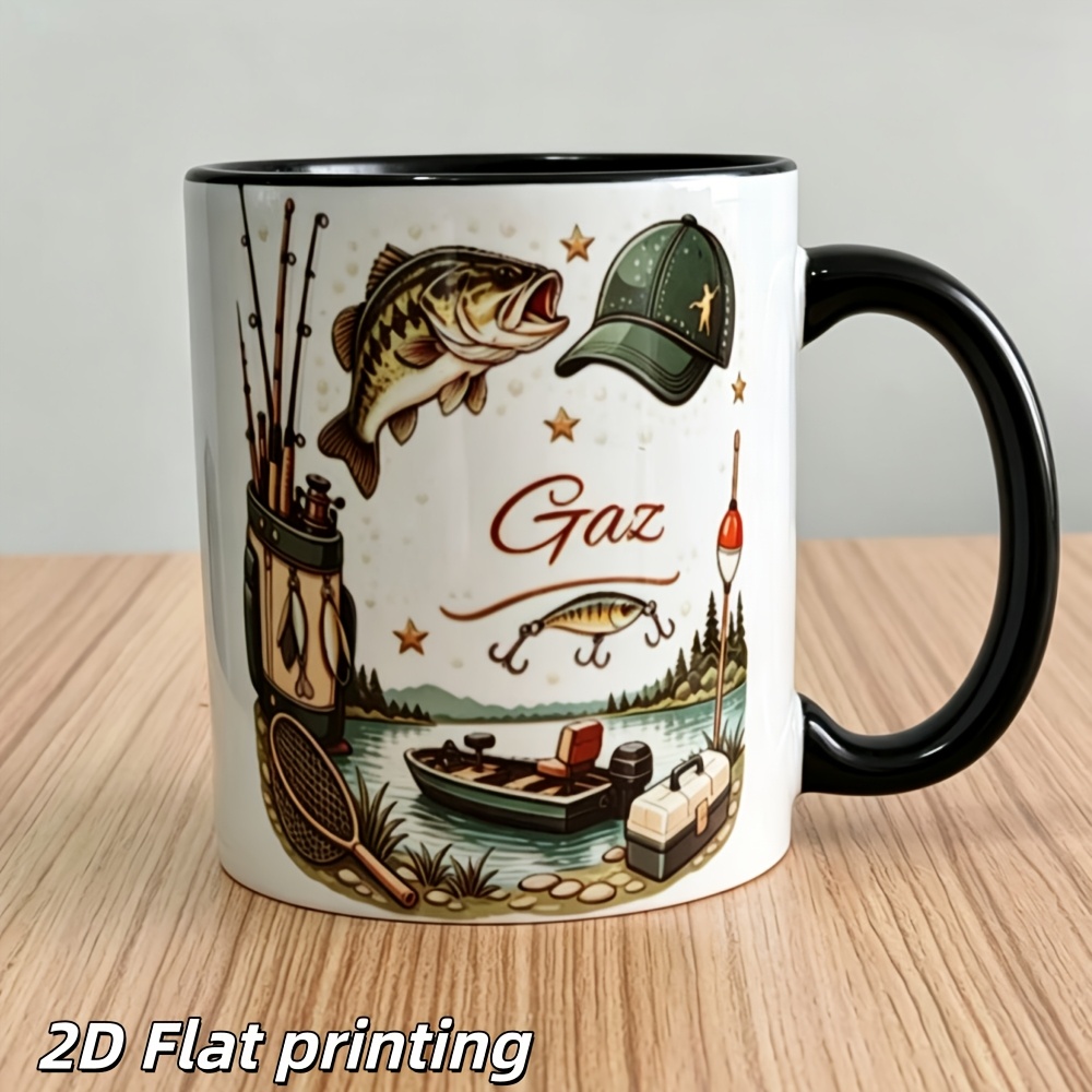 TEMU Tasse sur le thème de la pêche au bar, Tasse à café personnalisée pour pêcheur, Cadeau pour père/mari, Impression 2D à plat, Convient comme