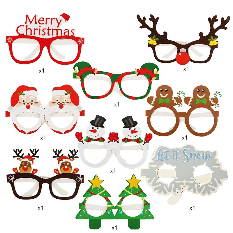 Image of 9/18/27pcs Santa Claus Christmas Tree Reindeer Paper Glasses Frame Christmas Glasses Photo Props Christmas Decorations Christmas Party New Year Props