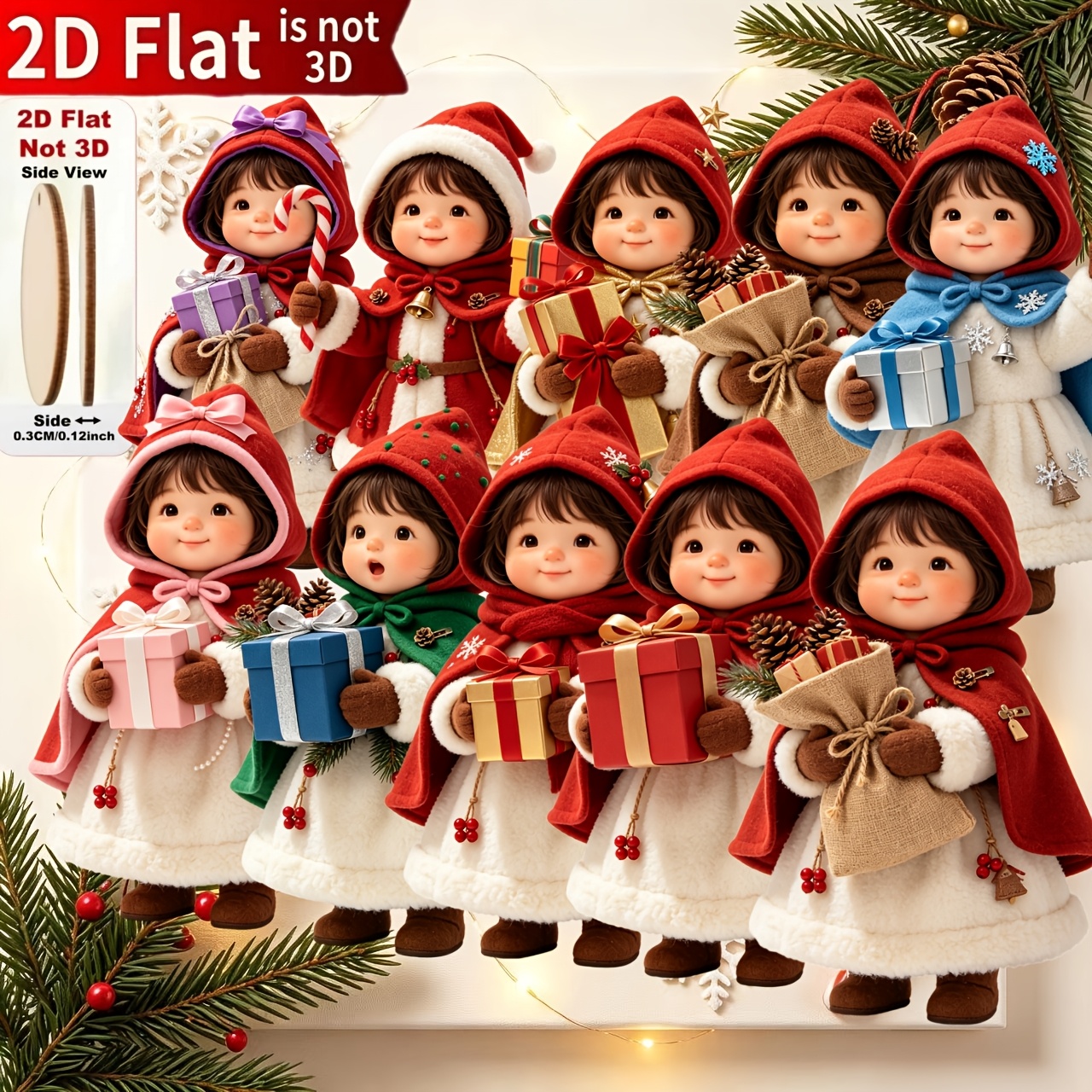 TEMU Adornos Navideños de Madera 2D Planos, 10 Piezas, , Decoraciones Variadas para Árboles, Hogar, Fiestas y Regalos Navideños - Decoración de