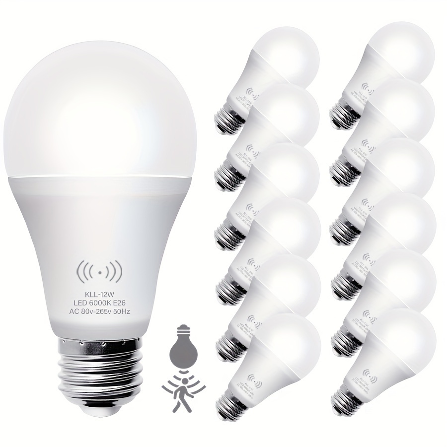 

Motion Sensor Bulb, 12w (equal To 100w) Motion Detector Automatically Activated Dusk To Dawn Safe Led Bulb, E26 6000k Daylight Outdoor/indoor Lighting, Suitable For Garage Porch Stairs Terrace, 12pack