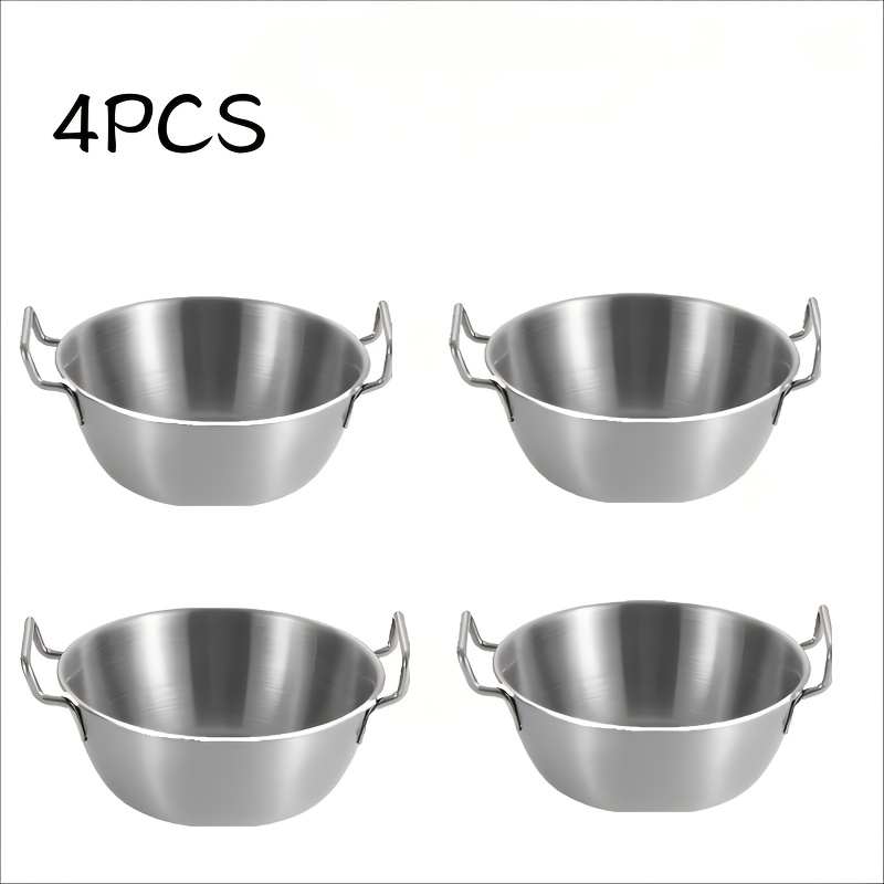 Image of 4pcs Silvery Stainless Steel Double-handle Snack Bowls, 5.51 Inches, Dual-ear Snack Plates For Fries And Fruit Salad, Home Kitchen And Dining Use