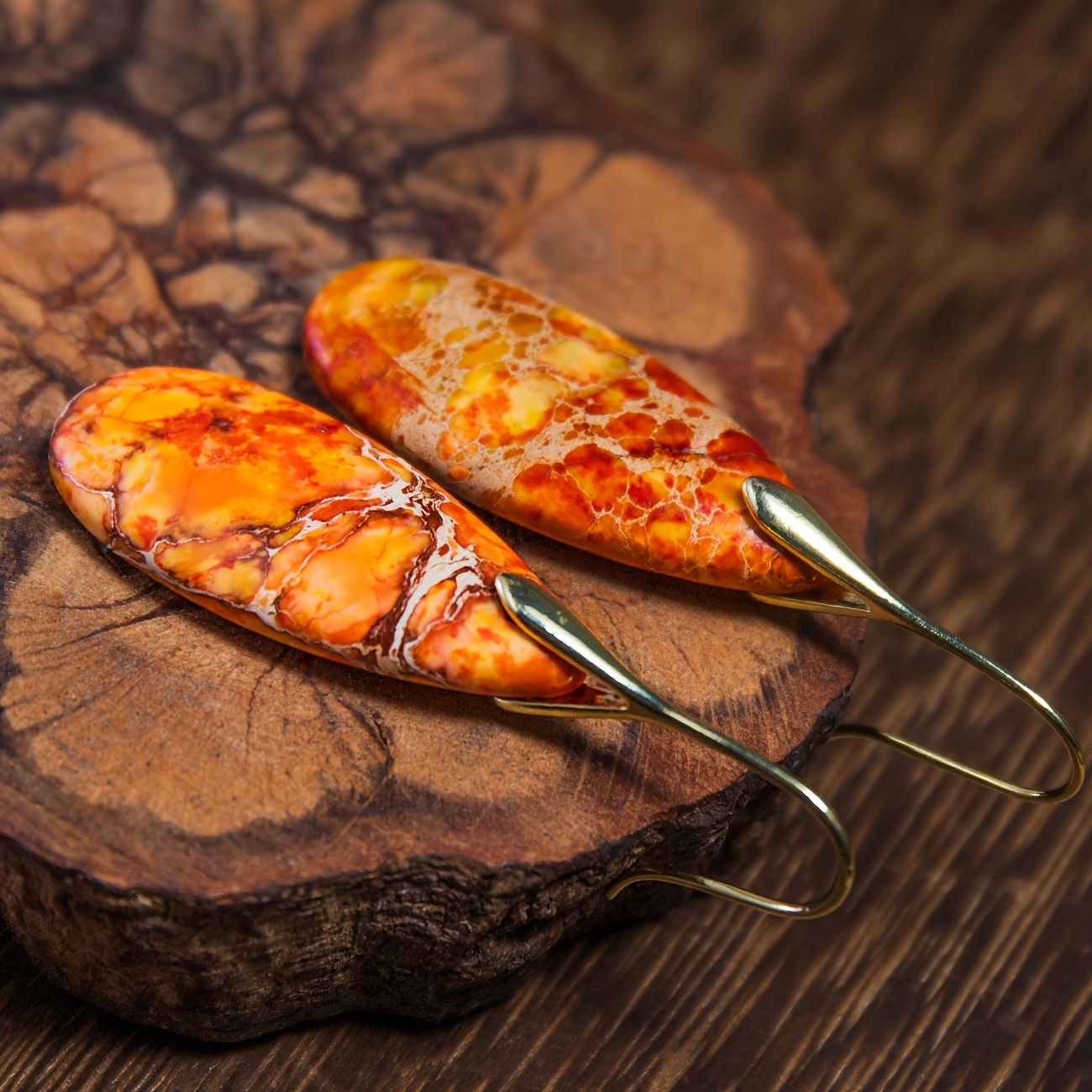 Elegant Orange Natural Stone Earrings for Women, Bohemian Style