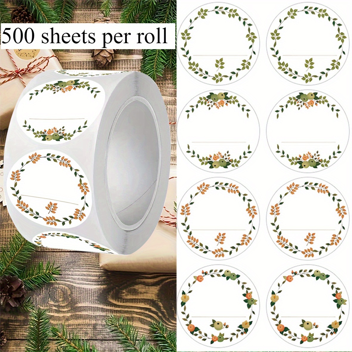 TEMU 1 Roll Of 500 Sheets, 1-inch Round Floral Pattern Labels, Suitable For Canning, Food Storage, Christmas And Valentine's Day Gift Bags Sealing,