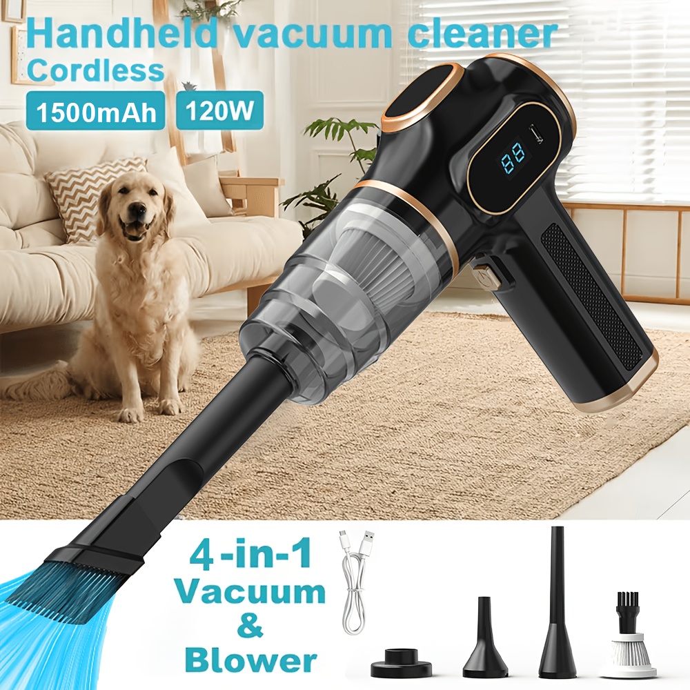 Digital Display Handheld Car Vacuum Cleaner Cordless Rechargeable Portable Mini Vacuum Strong Suction 2-in-1 Blow And Suction Hand Vacuum For Pet Cleaning