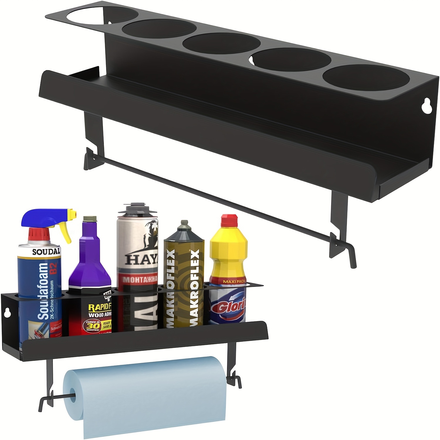 

Wall-mounted Metal Utility Shelf With Spray Can And Paper Towel Holder, 2-in-1 Paint Can Storage Rack For Room Types