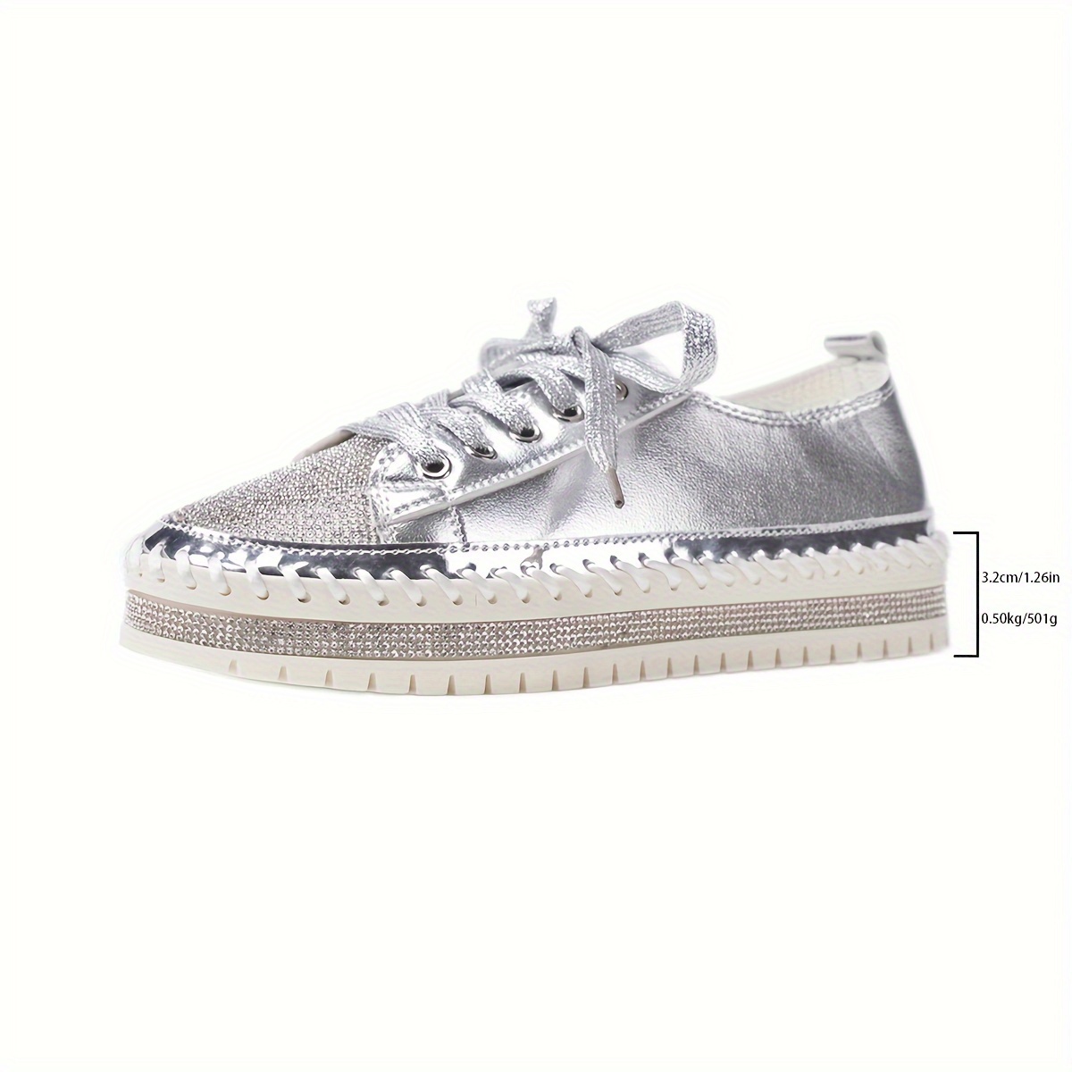 womens fashion skate shoes lace up rhinestone decor platform sneakers thick bottom outdoor sports shoes for music festival details 0