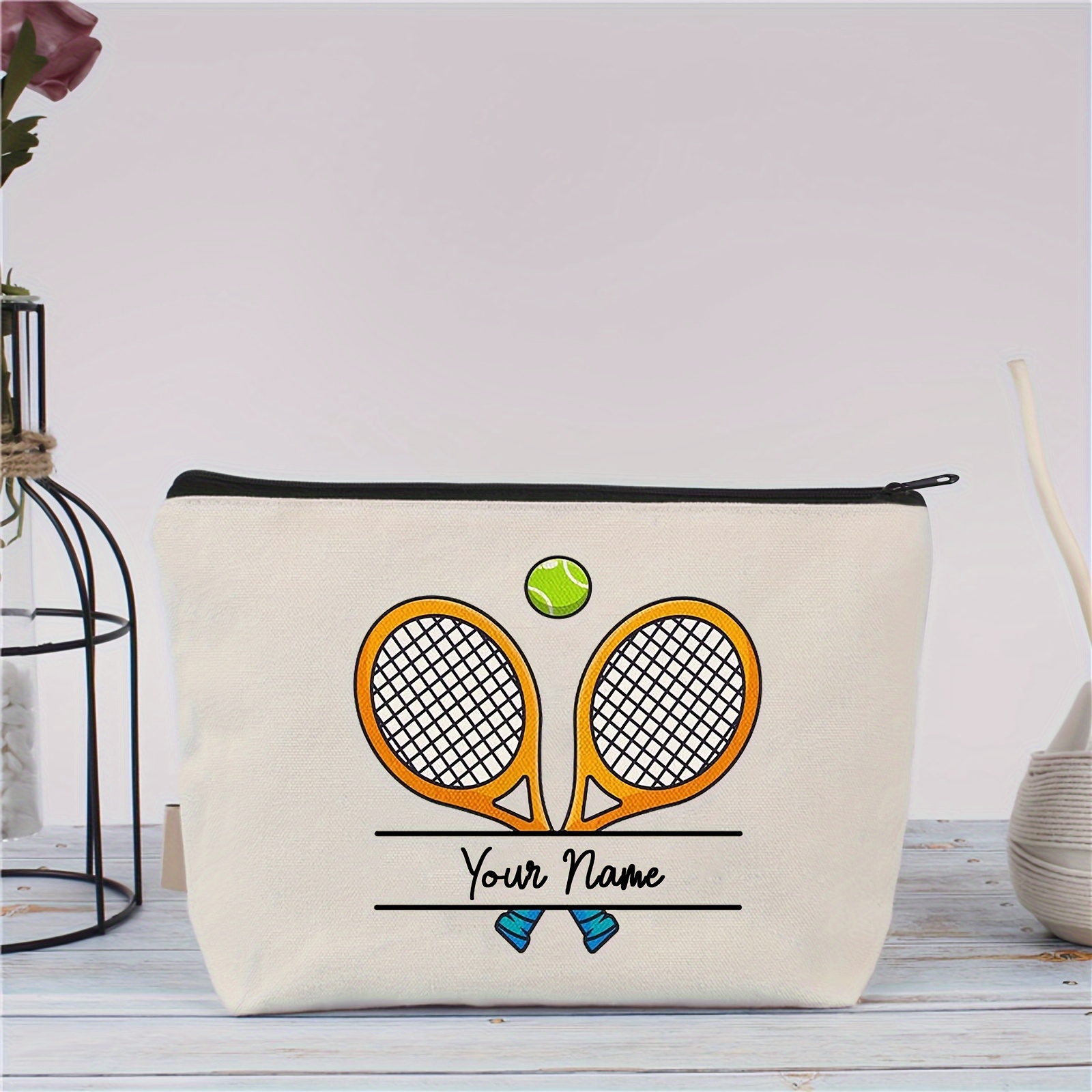 

Personalized Tennis Lover Canvas Makeup Bag - Perfect Gift For Players, & Teams | Lightweight, Foldable With Zip Closure | White