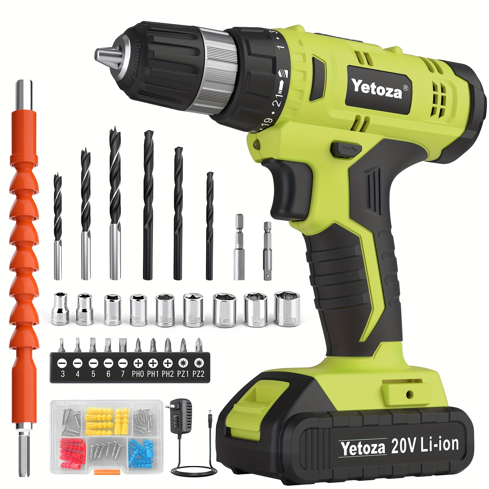 

Cordless Drill Set, 20v Electric Power Drill With Battery And Charger, Torque 30n, 21+1 Torque Setting, 3/8-inch Keyless Chuck, Drill Driver Bits Kit, With Led Electric Drill Set. (green)