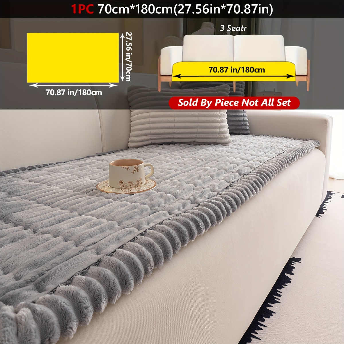 TEMU 1pc Thickened Plush Sofa Cushion Pad - Flannel Quilted Non-slip L-shaped Sectional Protector, Machine Washable & , Pet-friendly Fit For
