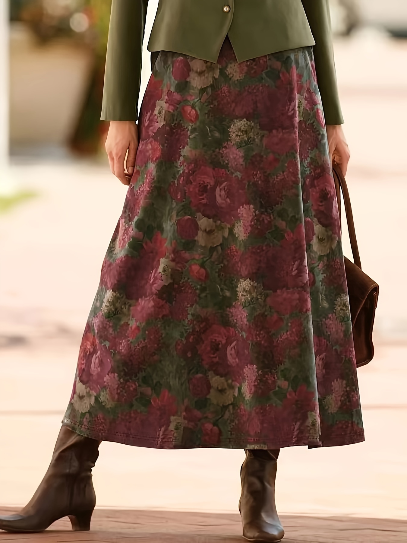 chic floral high waist a line skirt for women stretchy polyester spandex blend machine washable   spring summer fall mixed color 0