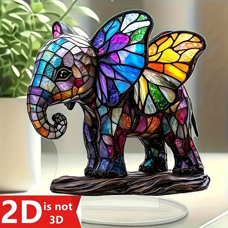 TEMU 2d Flat 1pc Boho Style Acrylic Elephant Ornament, 7"x7" Colored Plastic Decorative Plate, No Power Supply, Suitable For Christmas, Valentine's