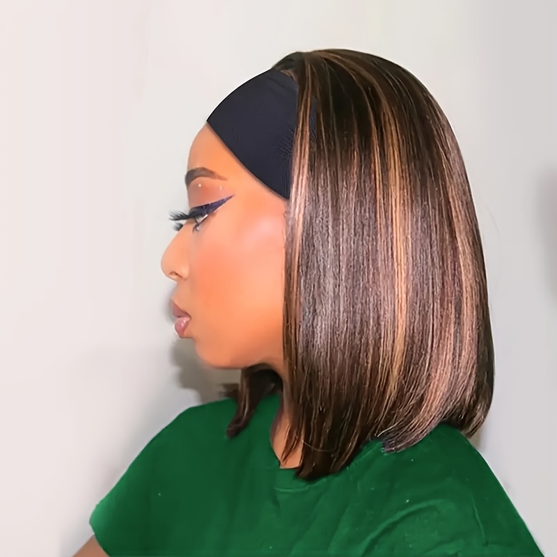 TEMU Short Bob Wig With Headband For Women Straight Synthetic Hair Any Occasion