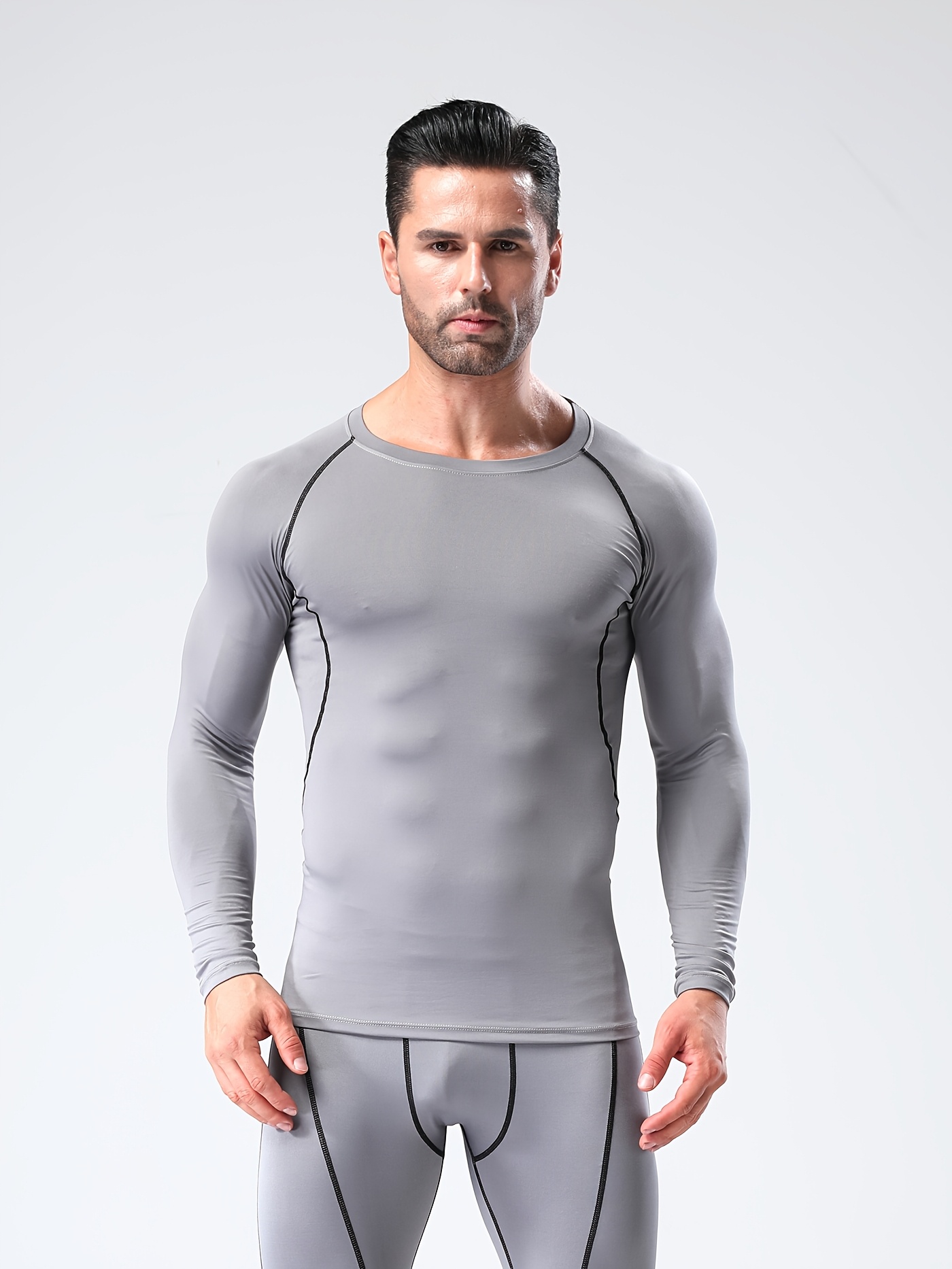 mens long sleeve fitted top athletic muscle hugging t shirt Temu