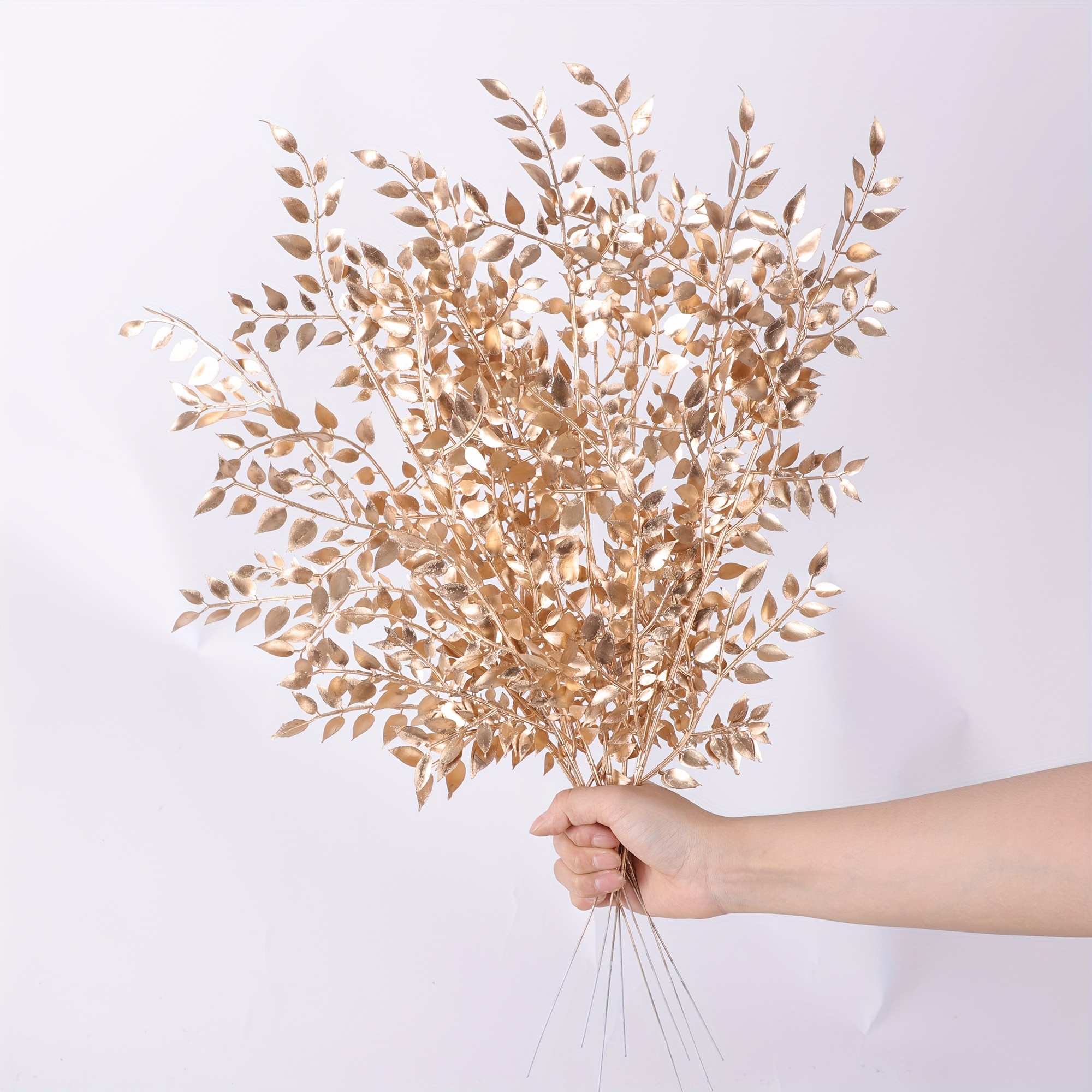 

6/12pcs Artificial Bamboo Leaves Branch, Golden Fake Plant Stems, Indoor Banquet Wedding Party Home Table Decor