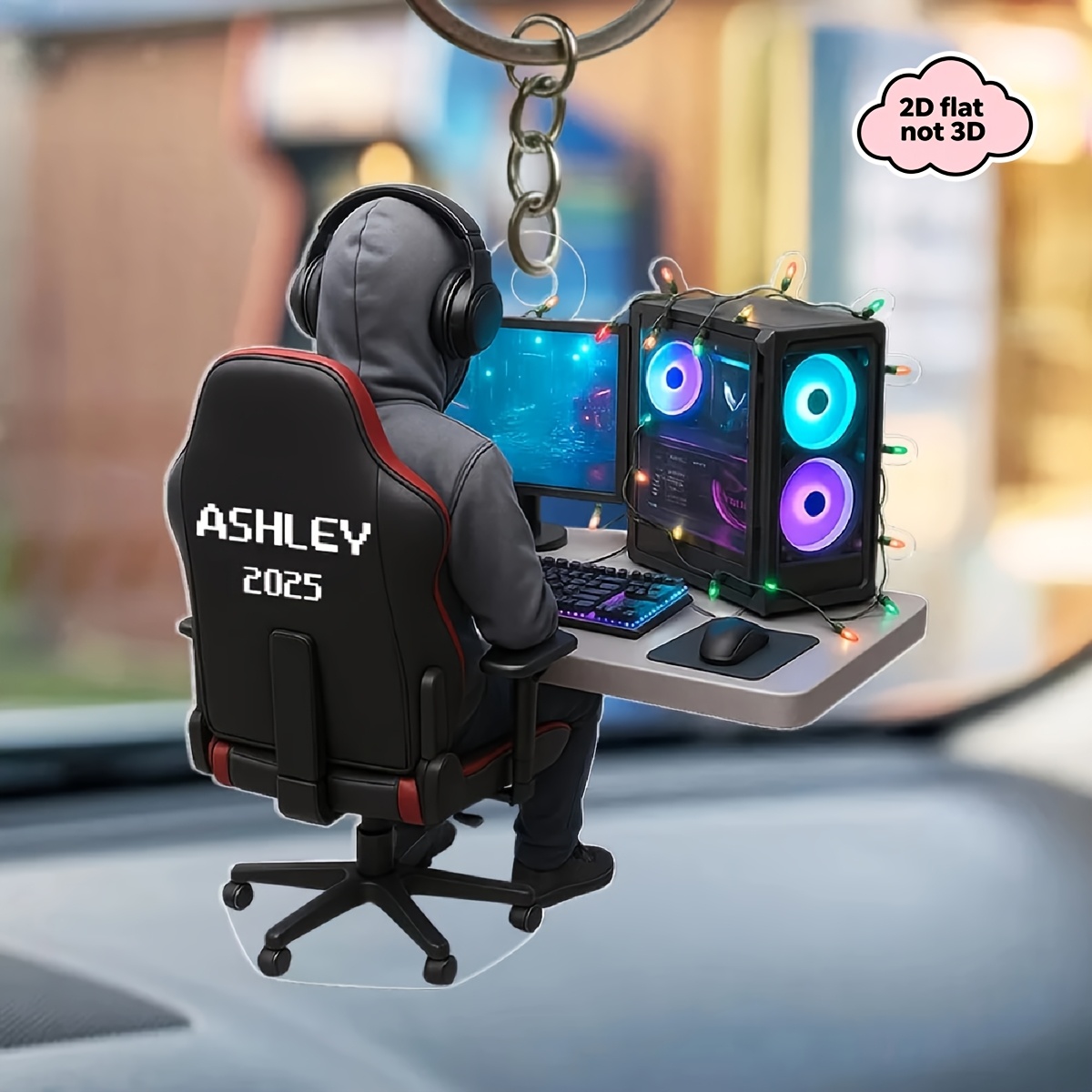 TEMU Portachiavi 2D piatto personalizzato con di gamer, portachiavi per design scrivania computer, portachiavi acrilico personalizzato, portachiavi