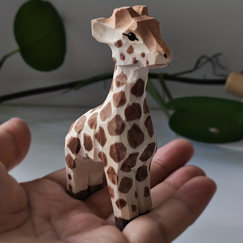 Image of Cute Giraffe Wood Carving, Animal-themed Figurine, Desktop Art Decoration, Perfect Gift For Christmas And New Year