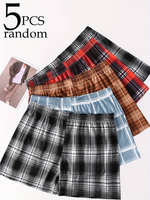 5-Pack Random Men s Boxer Briefs, -Block Pattern, Loose and Comfortable Summer Casual Drawstring Shorts