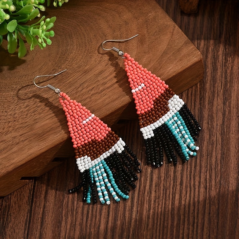 Women's Creative Trendy Long Woven Tassel Bead Earrings