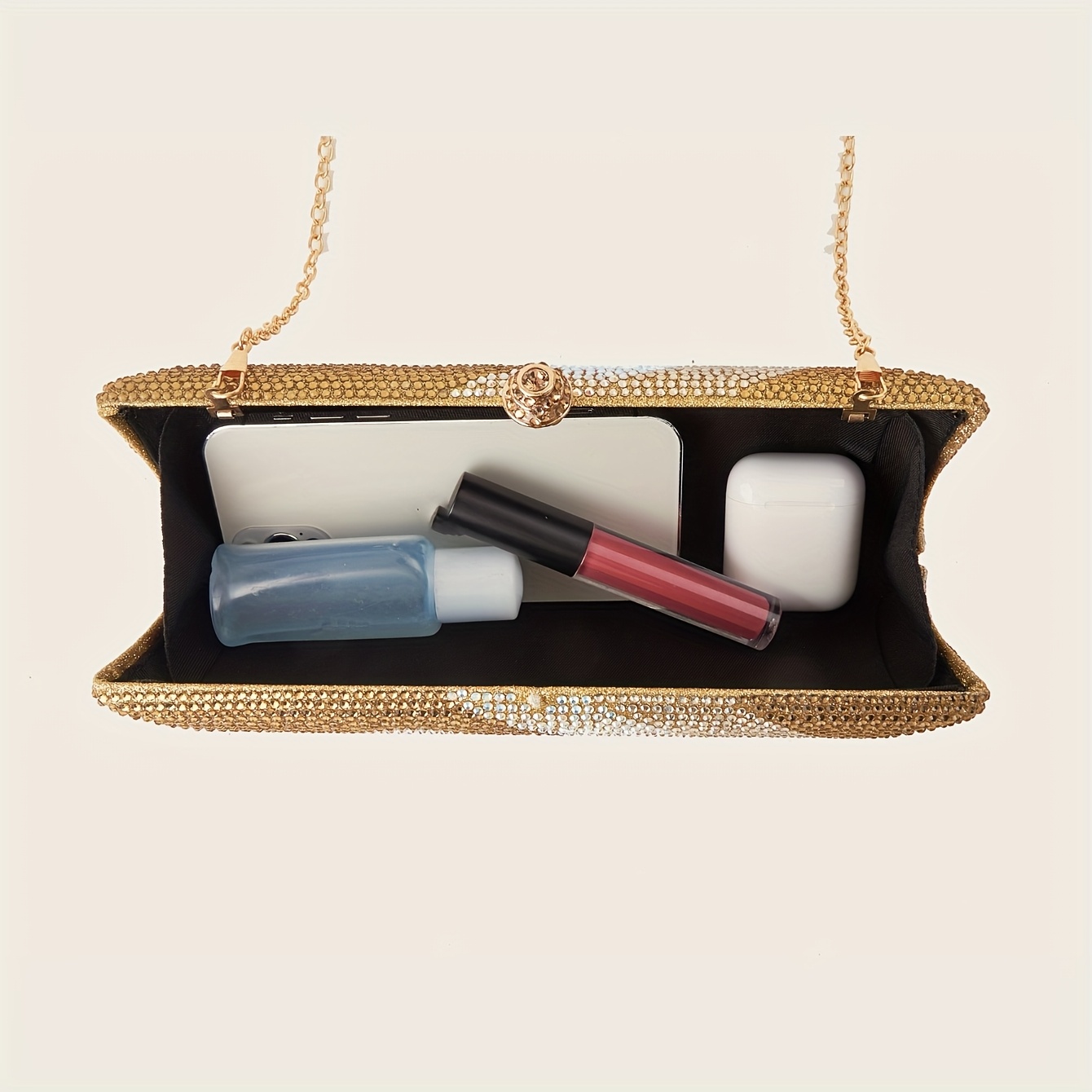 حقيبة كلاتش أنيقة مزينة بالأحجار اللامعة، بنمط  ، وإغلاق قفل قبلة، وحزام قابل للإزالة، وبطانة من البوليستر، وميزة مقاومة للتلاشي للمناسبات - مصنوعة في قوانغتشو تفاصيل المنتج 5