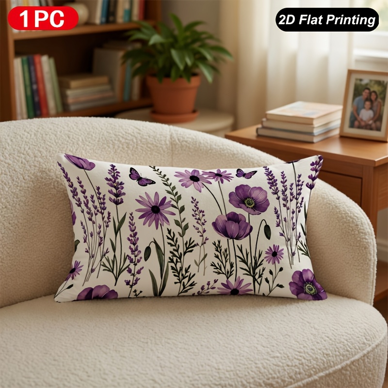 TEMU 1 de cojín lumbar con estampado 2D, de almohada con , lavanda y para interior y exterior, granja, dormitorio, , sofá, decoración interior de