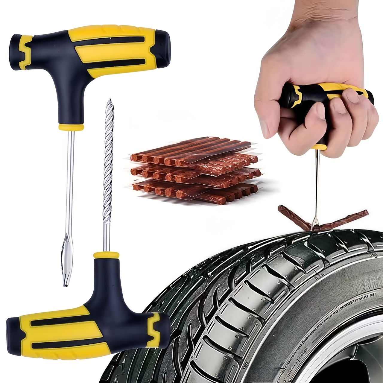 complete car and motorcycle tire repair tool kit fix punctures and replace tires  