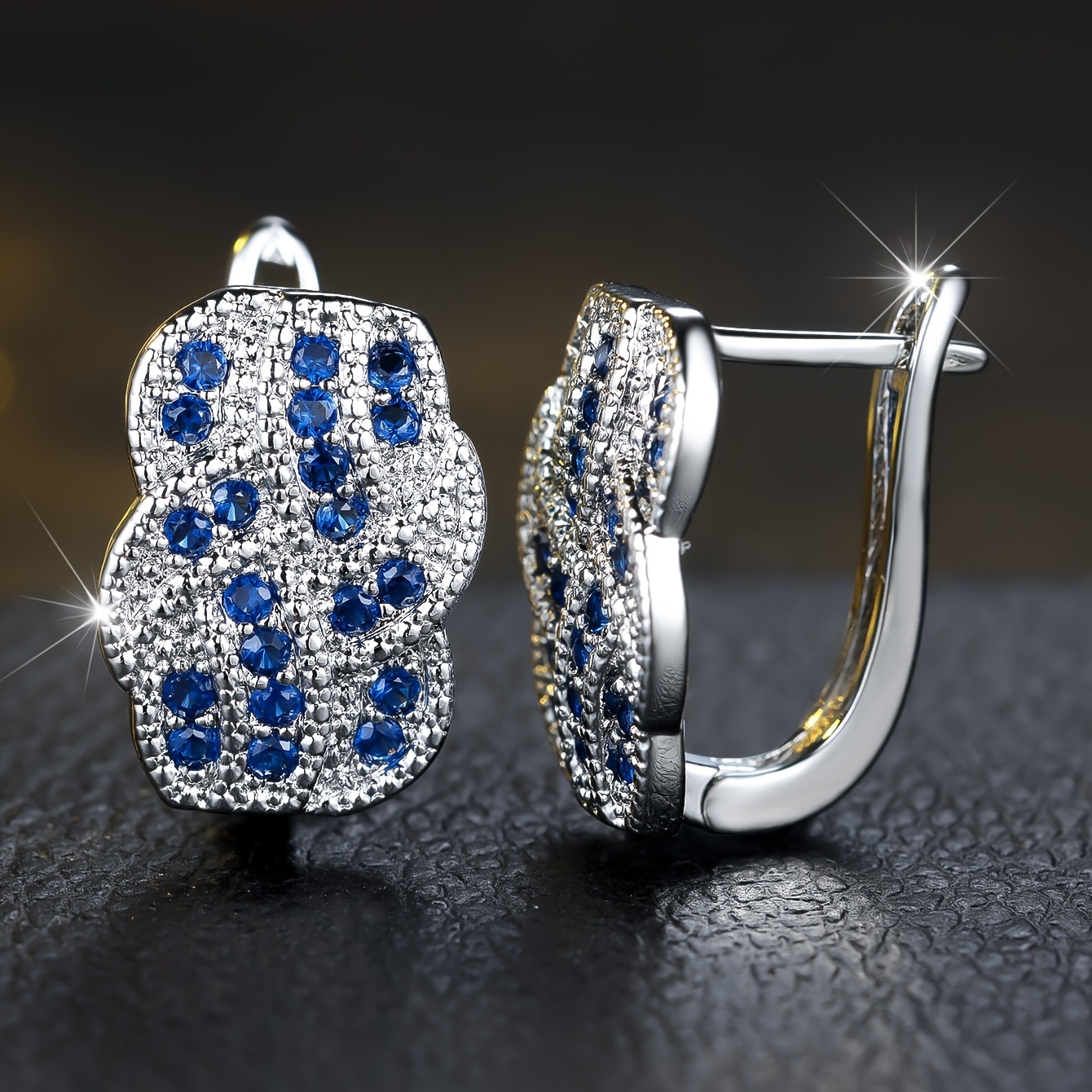 Elegant Round Synthetic Zirconia Wave-Shaped Earrings