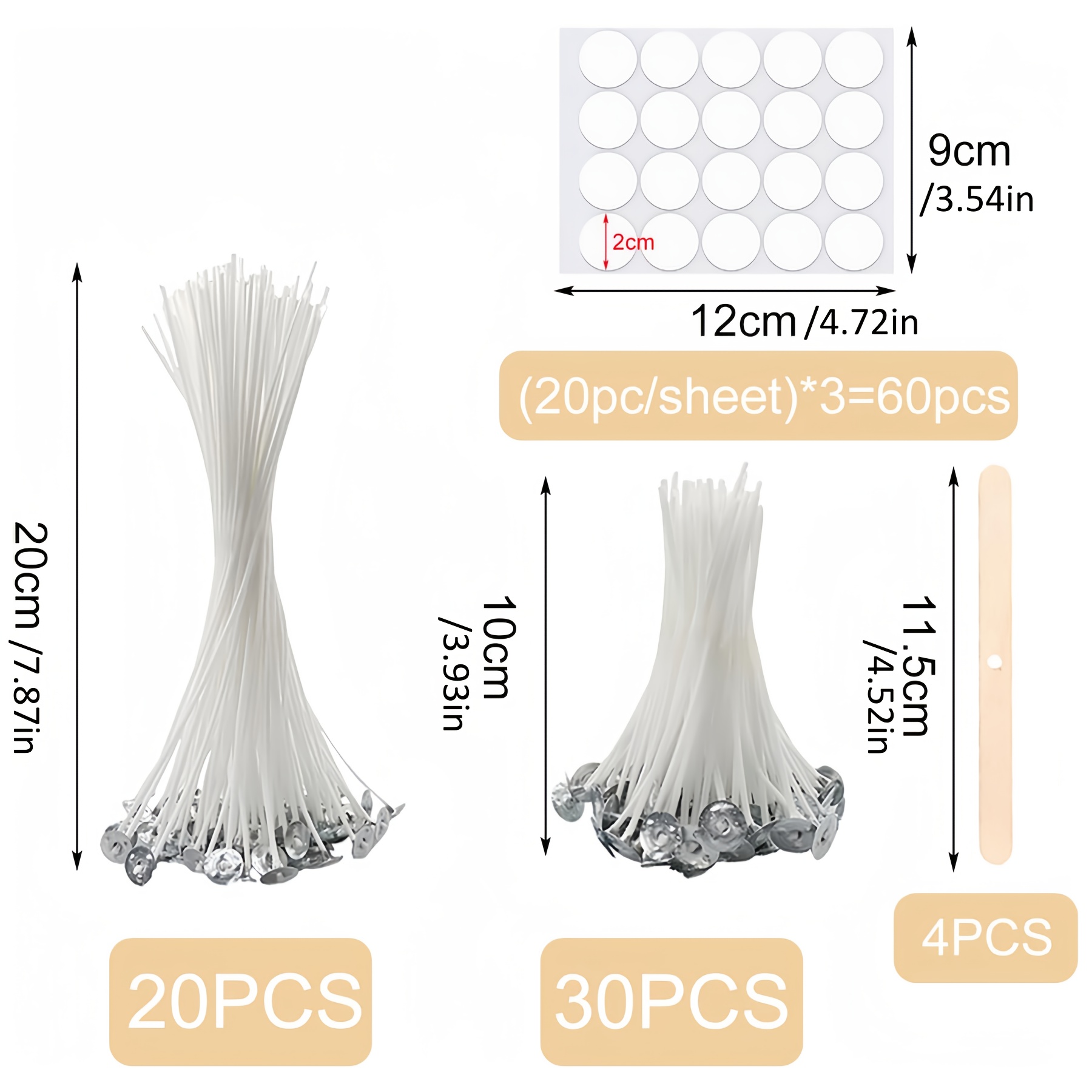 Image of 114pcs Candle Wick Set, Smokeless Candle Wicks With Stickers & Wick Centering Devices, Candle Making Kit For Candle Making, Diy Candle Crafting & Handmade Candle Supplies