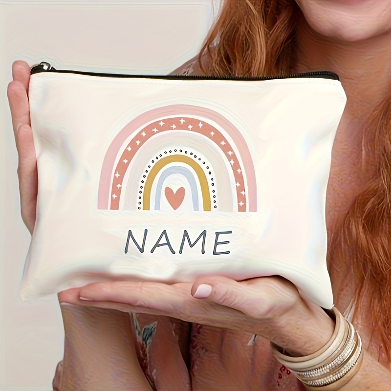 Image of Personalized Rainbow Makeup Bag - Custom Name "" Cosmetic Bag, Lightweight Travel And Stationery Organizer, Perfect Gift For Teachers And Moms, Makeup Bag