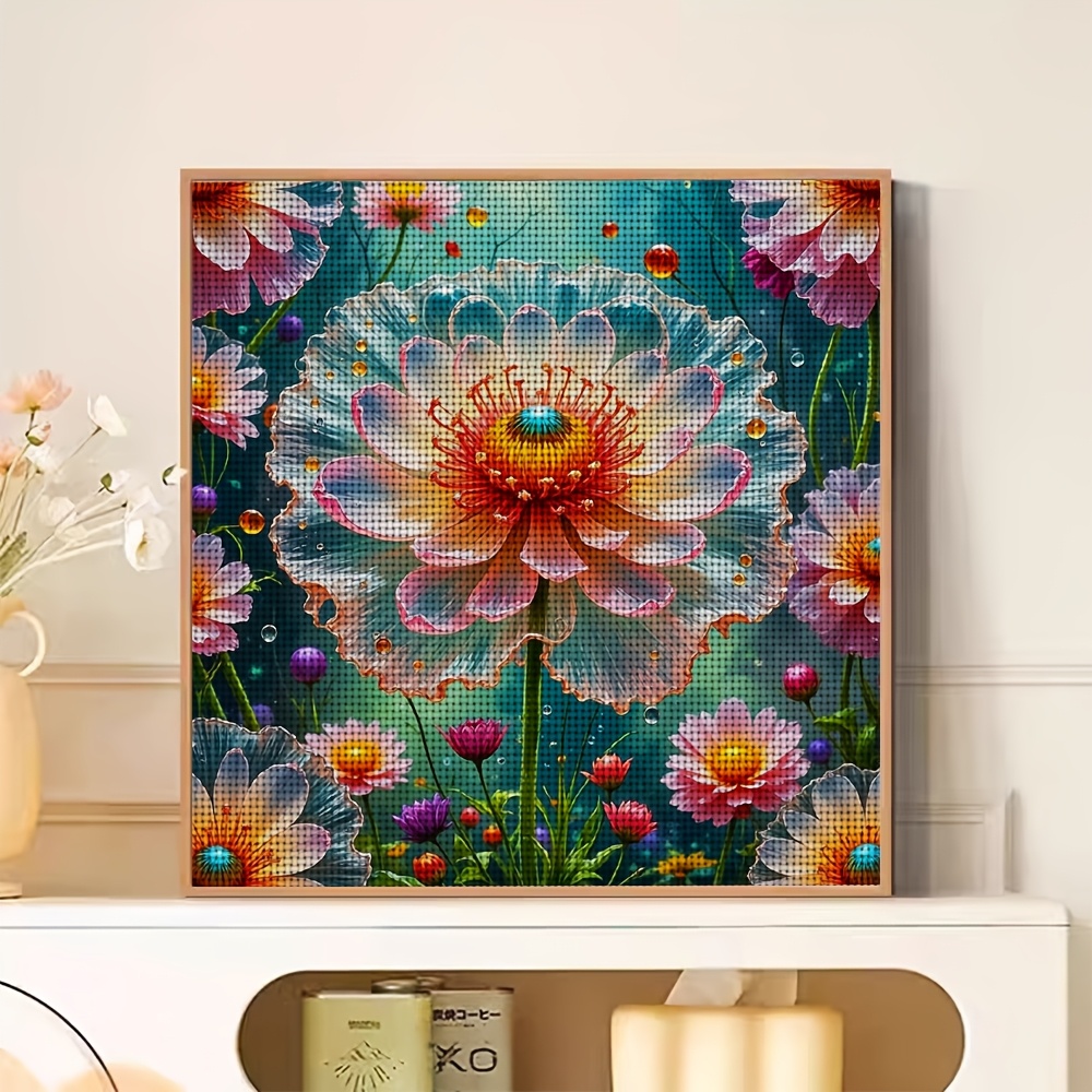 Complete Frameless Cross-Stitch Embroidery Kit, "Dreamy Transparent Flower Cluster" Design