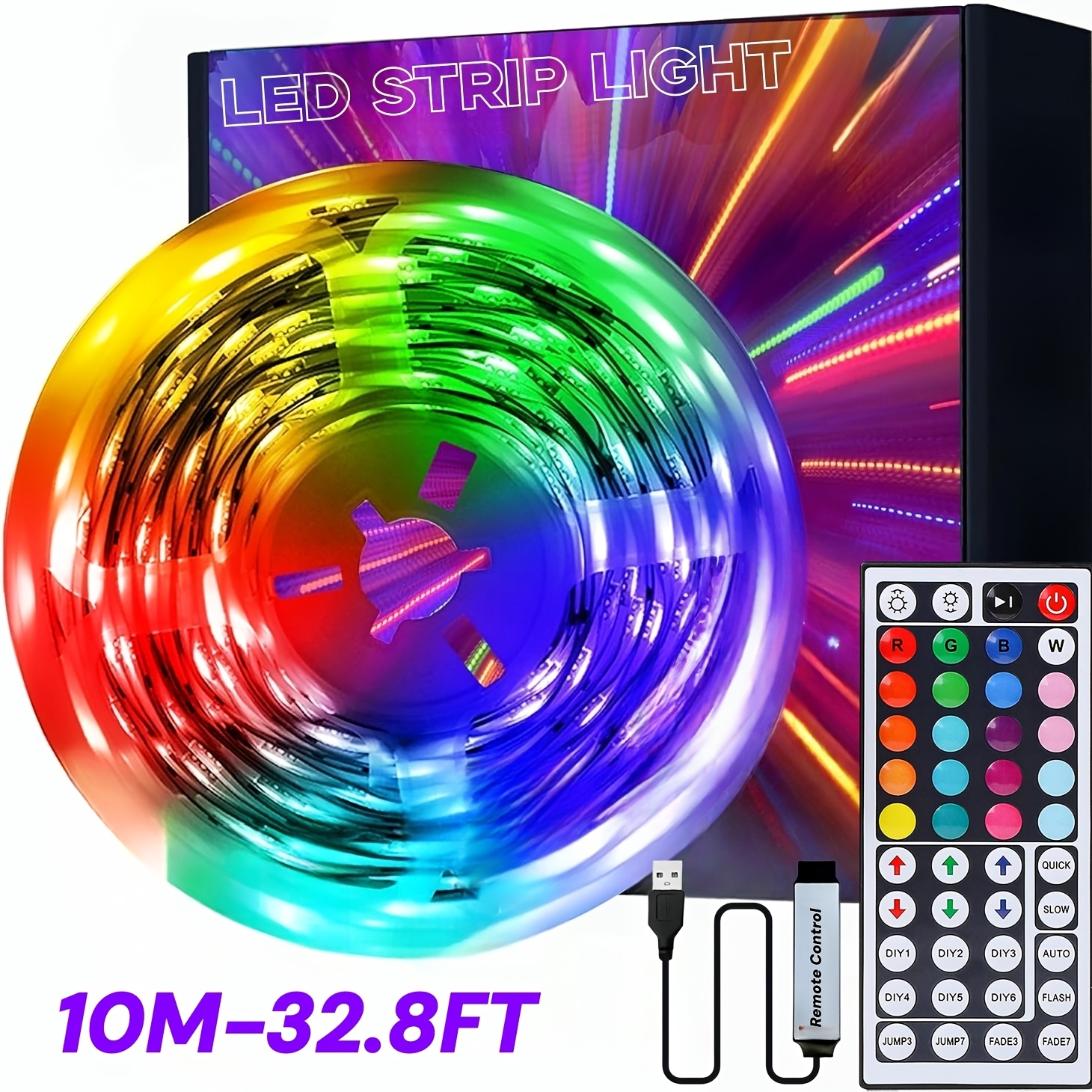 TEMU Usb- Rgb Led Strip Lights With Remote Control & Color-changing Dimmable Backlight Suitable For Tv, Bedroom, Party Decor, Rgb Strips For Home ,