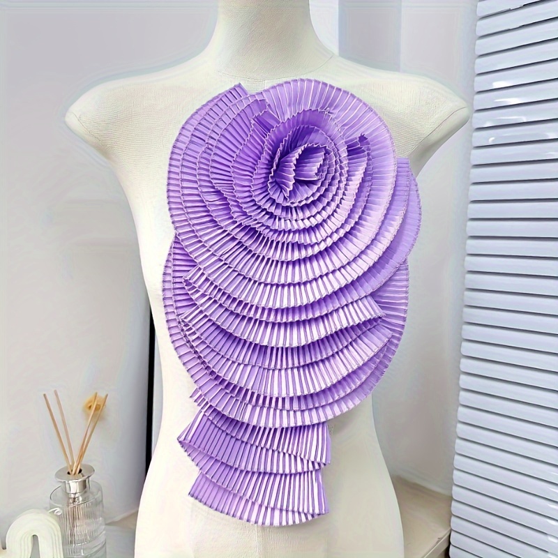 

Elegant Large Pleated Flower Applique, 14.56"x9.05", Multicolor - Perfect For Diy Dress & Costume Embellishments