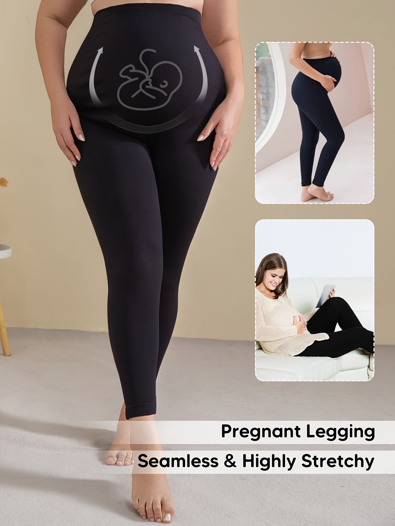 Athlemo 's Maternity Yoga Pants - Full Pregnancy Belly ( Size L-XL) | Single-Piece Seamless Leggings, Breathable Prenatal Workout Pants for Prenatal Exercise, Yoga & Fitness, All-Season (Month-by-Month Fit)