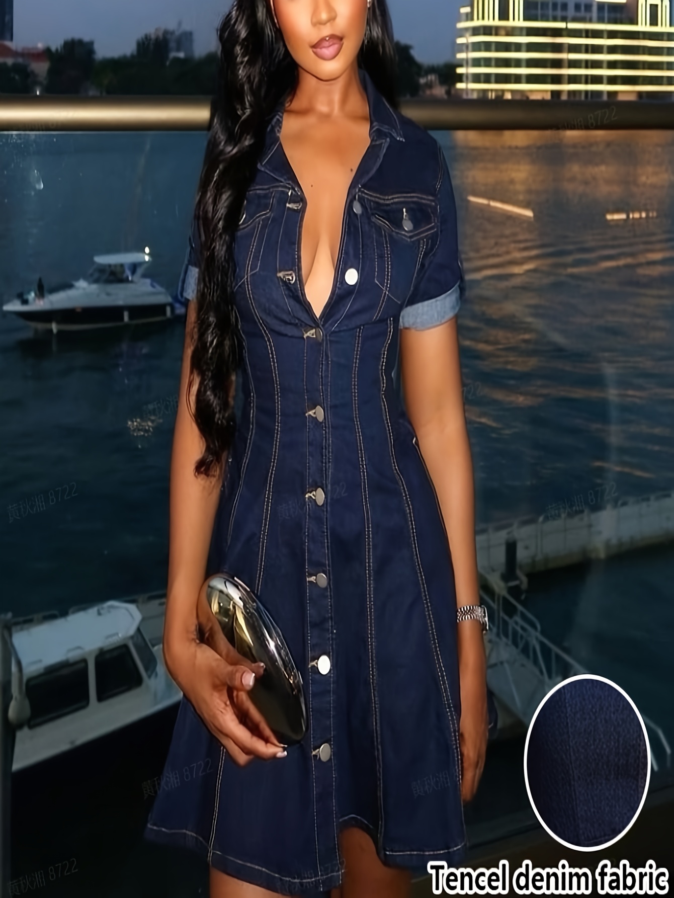 denim ruffle dress sold on Temu United States