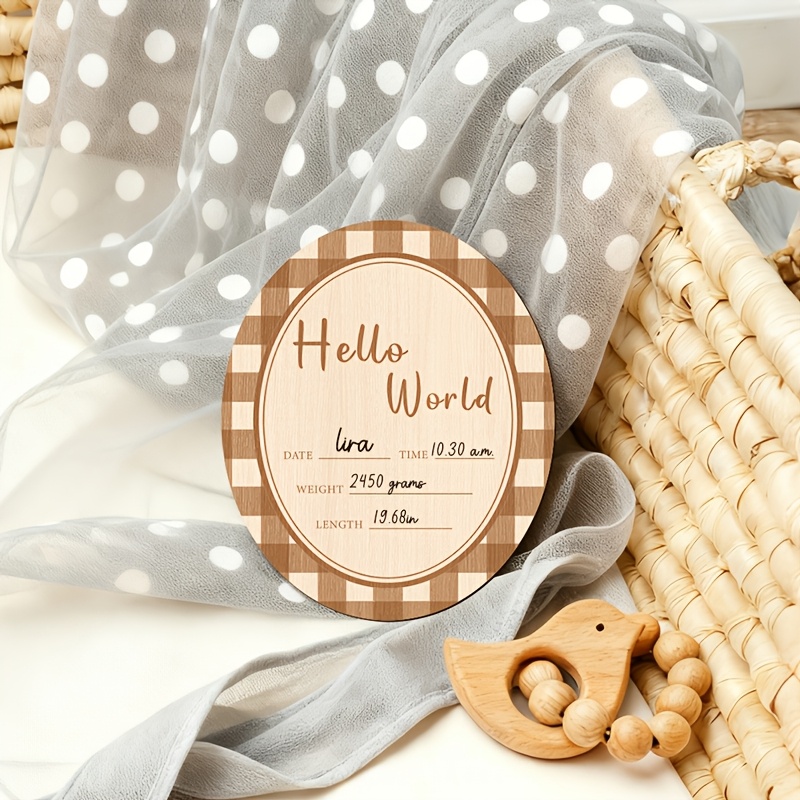 Hello Sign Wooden Oval Decorative Plaque for Youngster Arrival