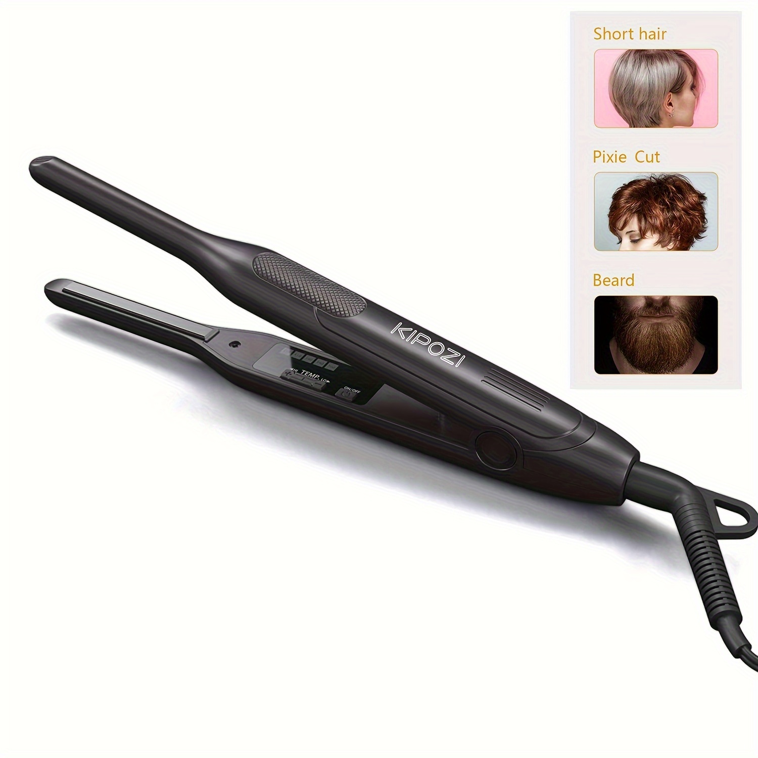 

Kipozi Hair Straightener, 0.3 "titanium Beard Hair Straightener, Automatic Closing In , 360° Anti-winding, For Short Hair Cut, Black