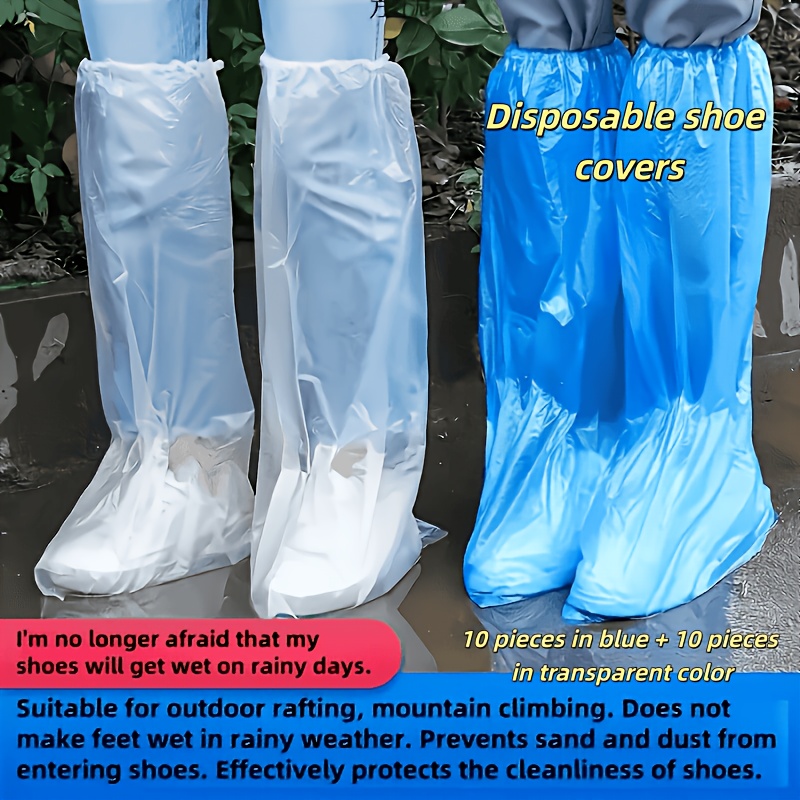 TEMU 20pcs (10pcs Transparent And 10pcs Blue) Rain Shoe Covers, Suitable For Outdoor Activities And - And Remove, Disposable, Foot Protection Shoe