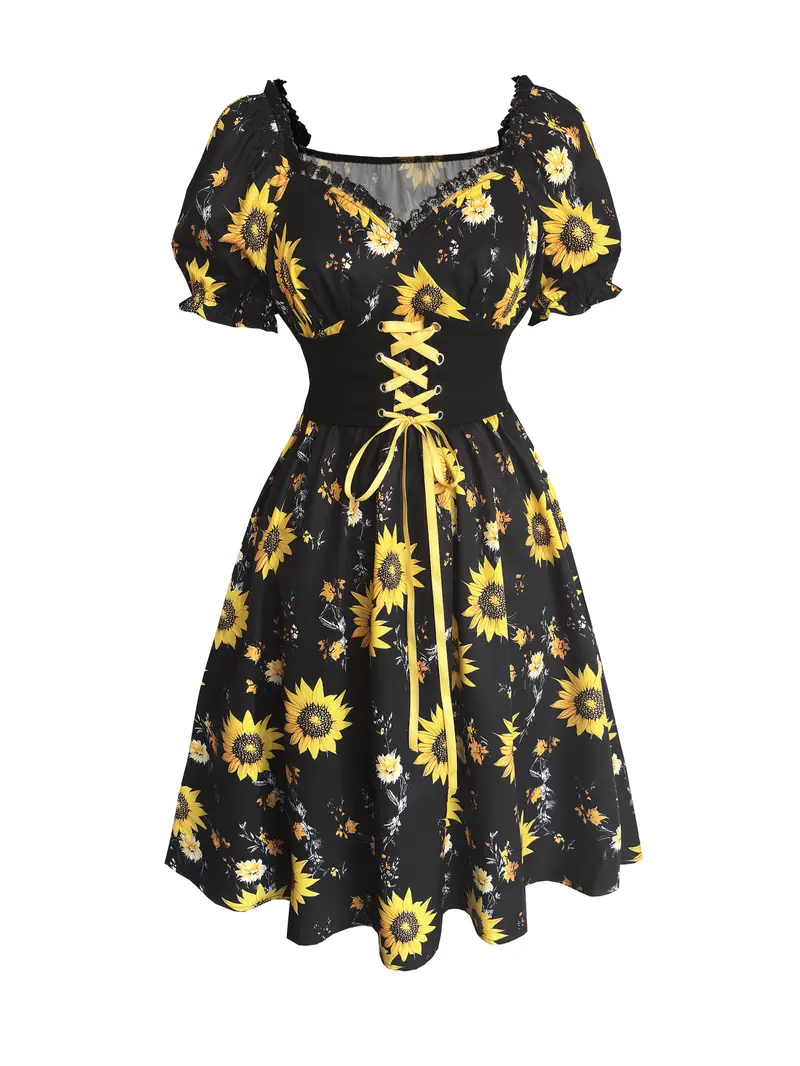 retro sunflower dress Sunflower Vintage Dress