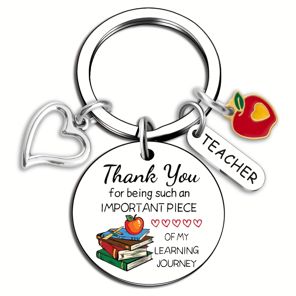 TEMU 1pc Color-printed Stainless Steel Round Plate Keychain, Thank You Teacher Gifts, Teacher Keychain, Teacher Gift, Valentine's Day, Teacher's