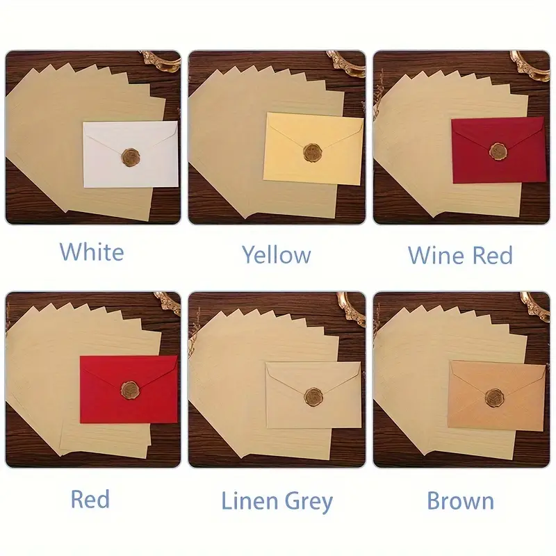 Set Scrittura Vintage - 16 Carte Lettera + 10 Buste + 10 Sigilli Ceralacca Adesivi (Marrone) - Foto 7