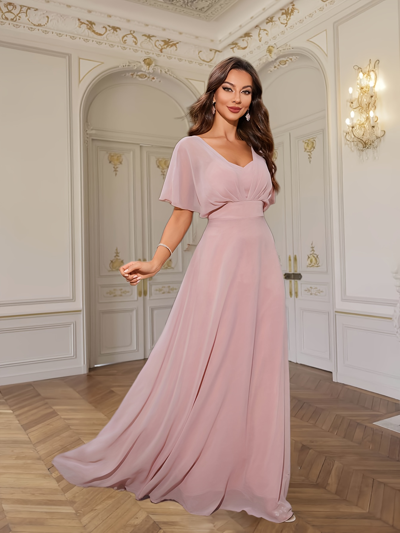 sachin and babi light blue dress elegant v neck chiffon maxi dress embroidered floral waist main image 0