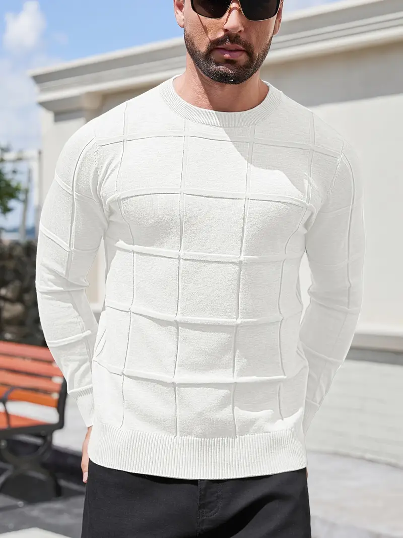 mens heavyweight 100 polyester sweater solid grey round neck long sleeve pullover with h shape silhouette ribbed neckline machine washable casual formal wear durable everyday layering essential Product details 24