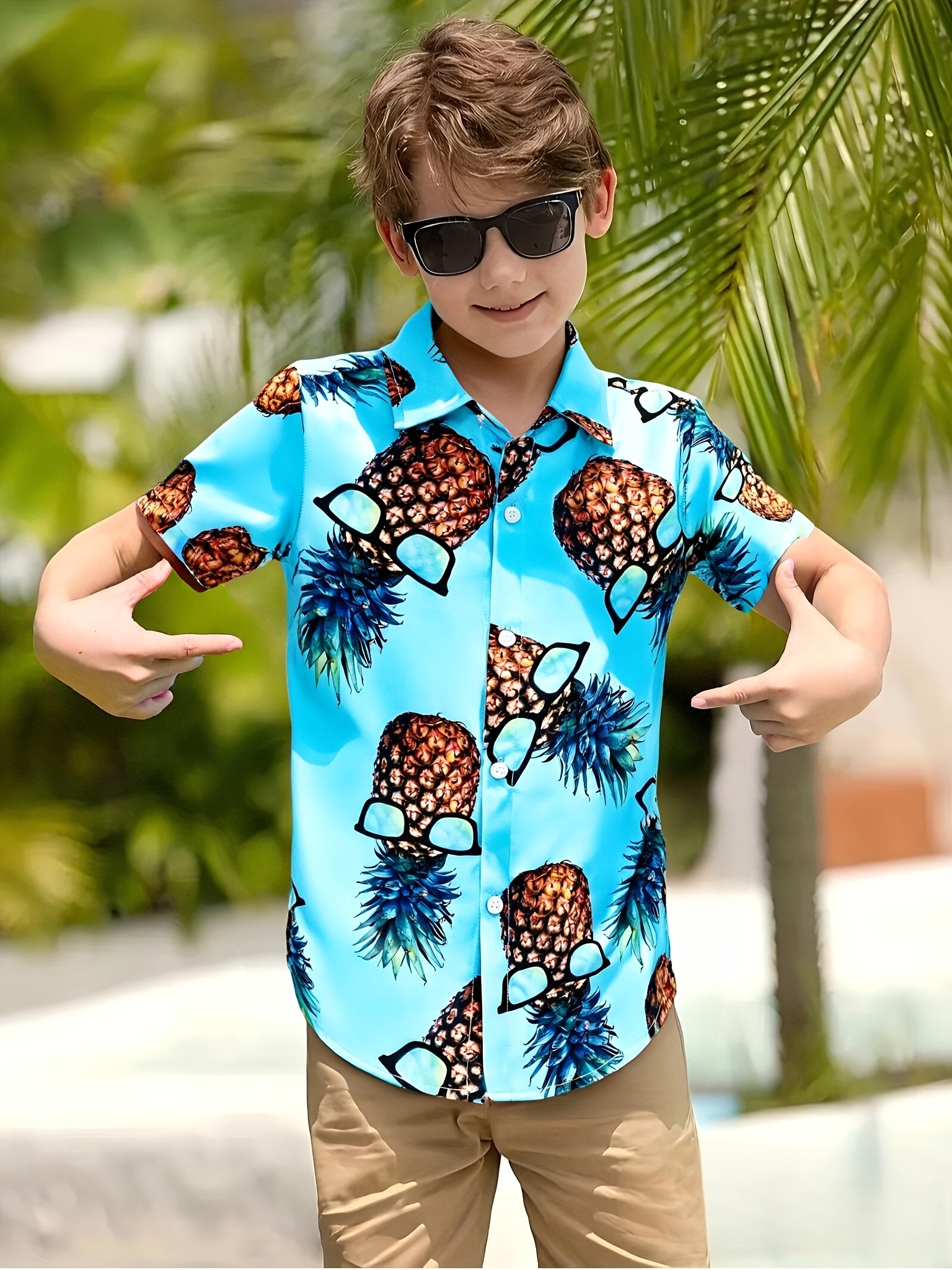 camisa hawaiana niños estampado gafas moda camiseta Temu Mexico