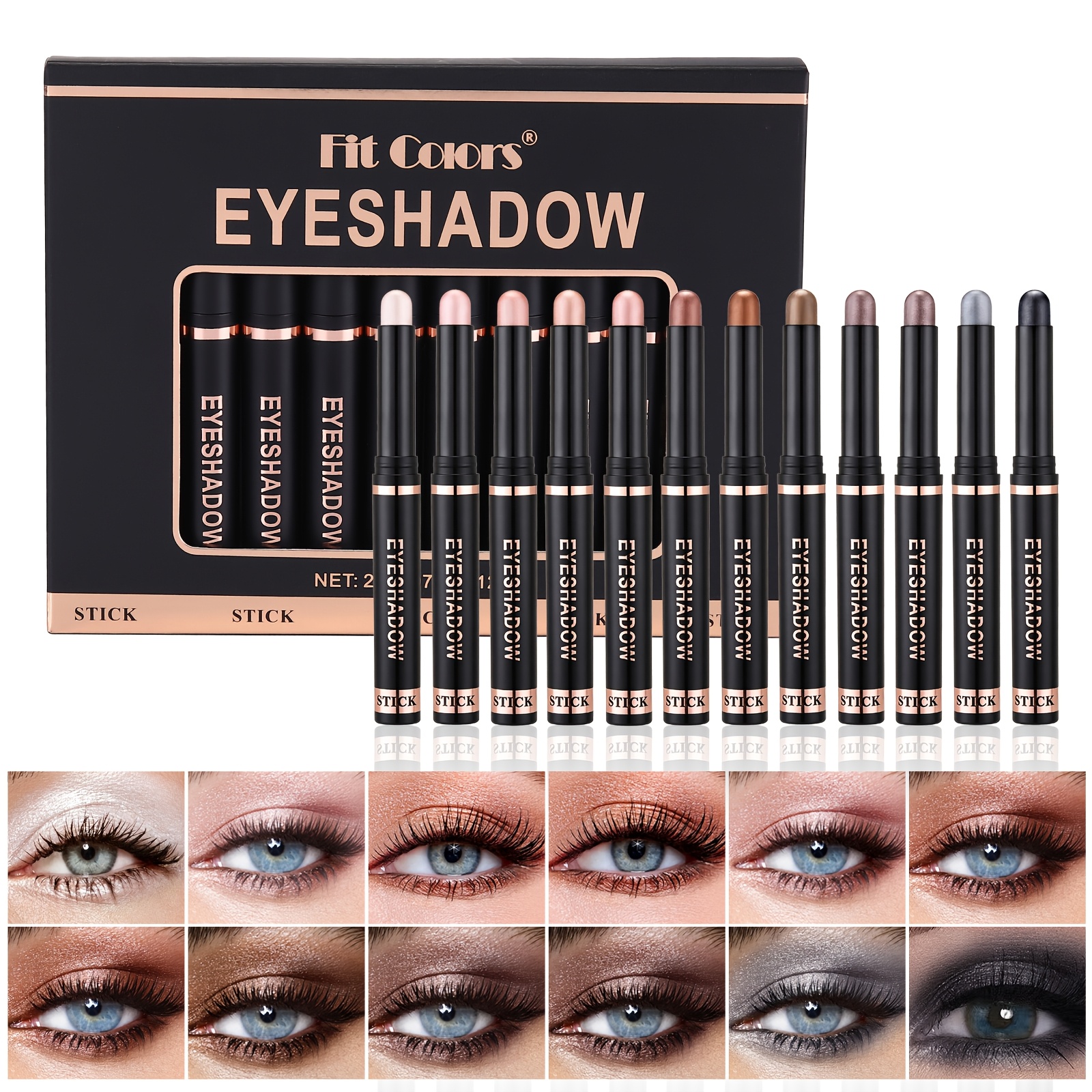 Image of 12-color Cream Eyeshadow Stick Set - Glitter Matte Eyeshadow Pen, Waterproof Sweatproof Eye For Makeup Stick, Multi-functional Highlighter Eyeshadow Pen Gift Set, Suitable For Makeup Enthusiasts, Gift
