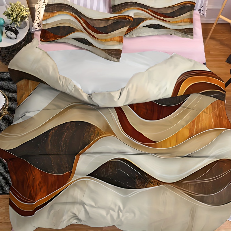 TEMU 3pcs Duvet Cover Set, 1 Duvet Cover And 2 Pillowcases, Flowing Art Print, Full/queen/king Size, , Farmhouse Bedding Set