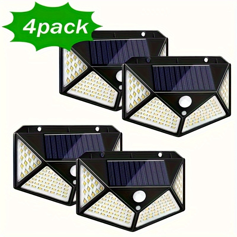 Image of 1pc/2pcs/4pcs Solar Lights Outdoor, Motion Sensor Solar Lights With 100 Leds, 3 Lighting , Fence Lights For Wall, Patio, Garden And Pathway