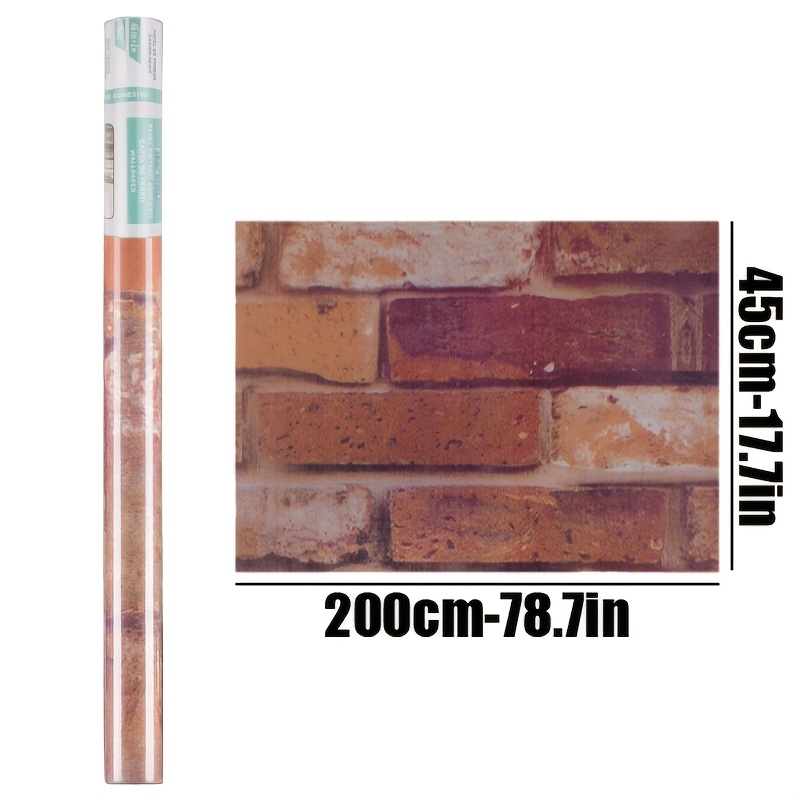 Image of Of Self-adhesive Wallpaper Featuring A Retro Brick Wall Design, Measuring 45cm By 200cm (17.7in By 78.7in). Easy To Apply Without Glue And