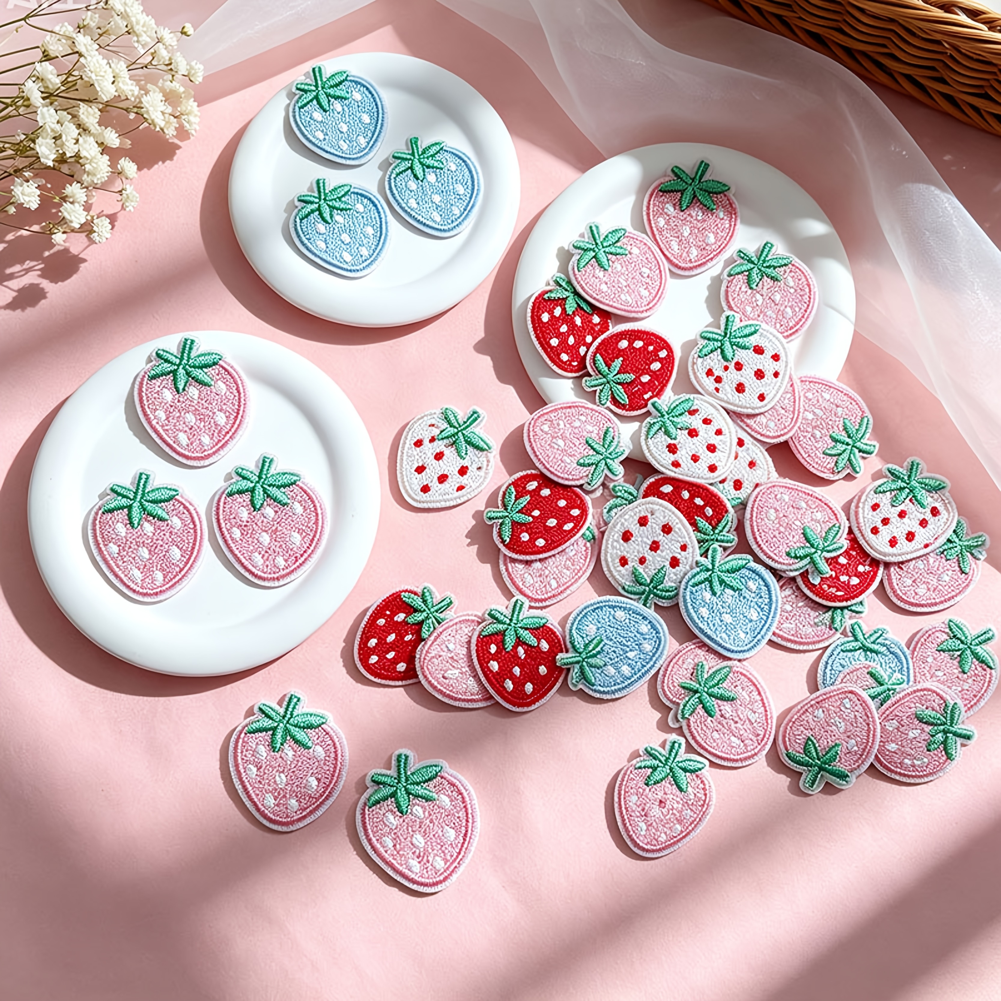 TEMU 12pcs Multicolor Embroidery Cute Strawberry With Adhesive Cloth Patches Embroidery Badge For Clothing Bags Shoes Hats Additions Patch Size 25 X