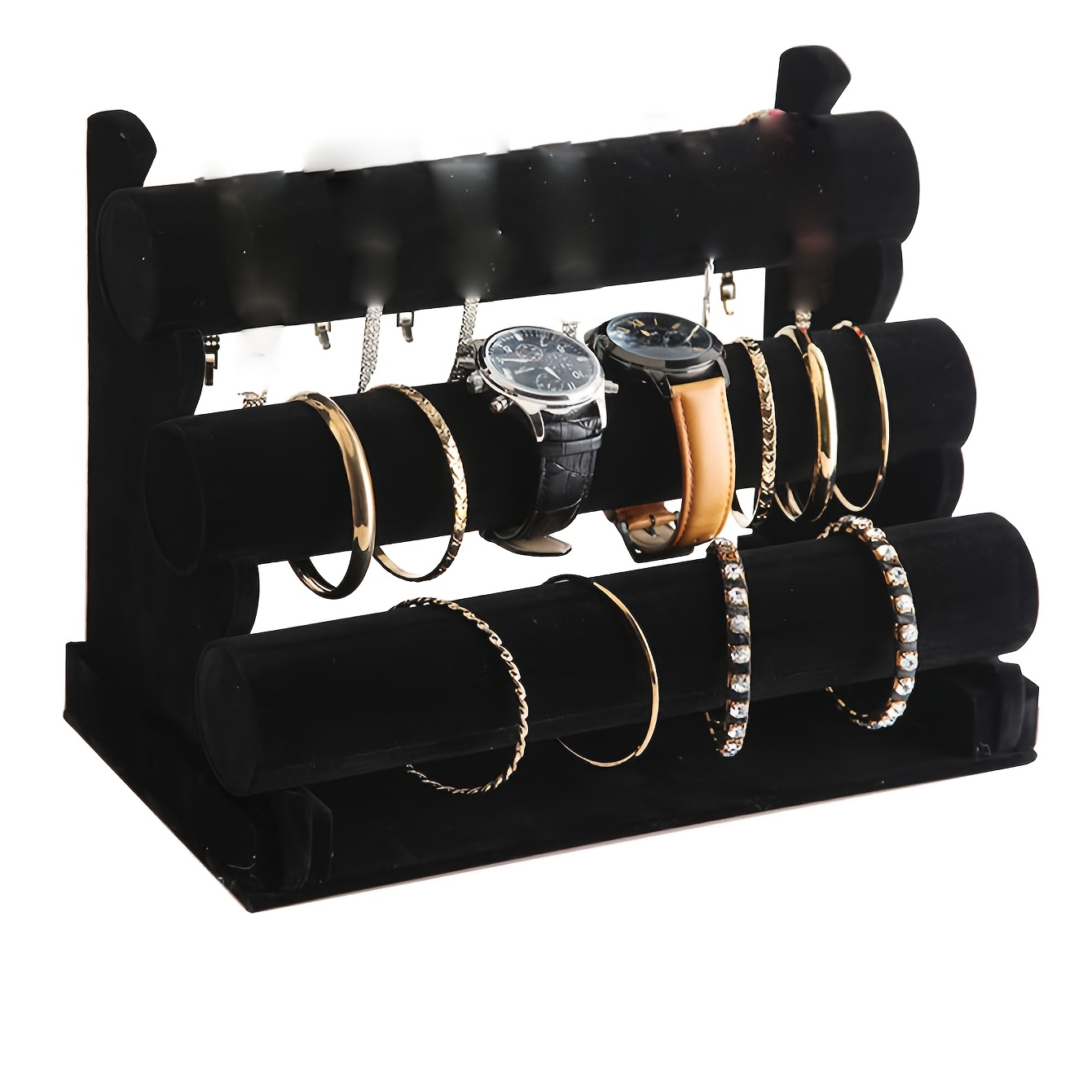 Image of 3-tier Jewelry Display Rack Suitable For - Sturdy Wood Tabletop Bracelet & Bead, Desktop Shelf For Jewelry Stores, Craft , - Wood Stand, Jewelry Towers