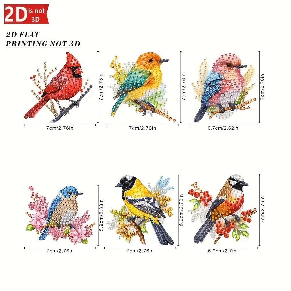 TEMU 1 Set de 6 aimants de réfrigérateur peinture diamant cristal sur le thème des oiseaux - Art diamant irrégulier, œuvre d'art et artisanat diamant